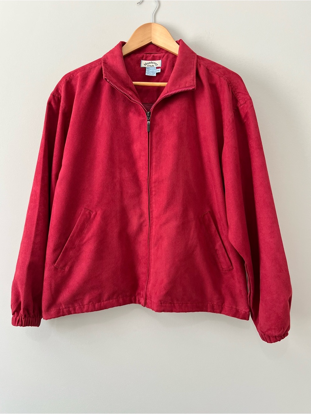 VTG 90's Monterey Club Red Faux Suede Golf Jacket Full Zip Velvet Feel Mens M - Picture 2 of 14